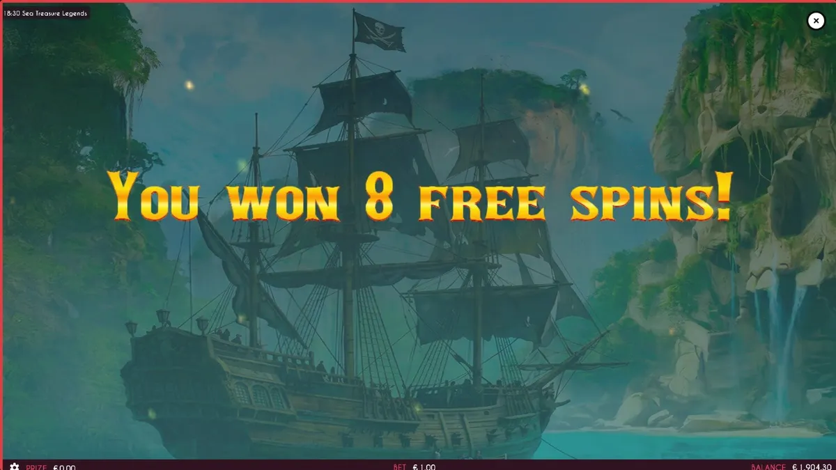Tampilan visual slot Sea Treasures Legend dengan tema bajak laut dan harta karun